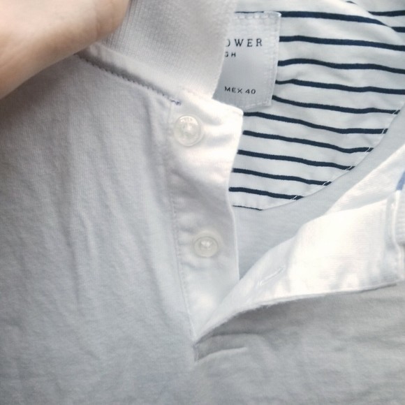 Denim & Flower M Ricky Singh Striped White Short Sleeve Polo 41" 26.5" 7.5" - Picture 5 of 12